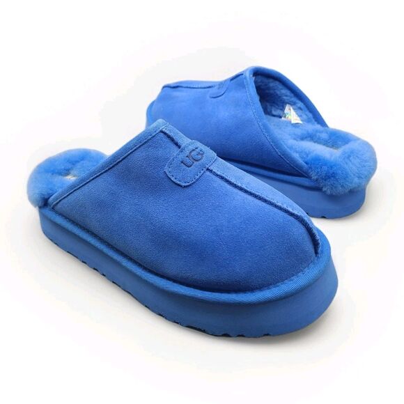 UGG Discoquette Slide Slipper Blue suede wool platform Women’s 8 New $110 - Picture 1 of 8